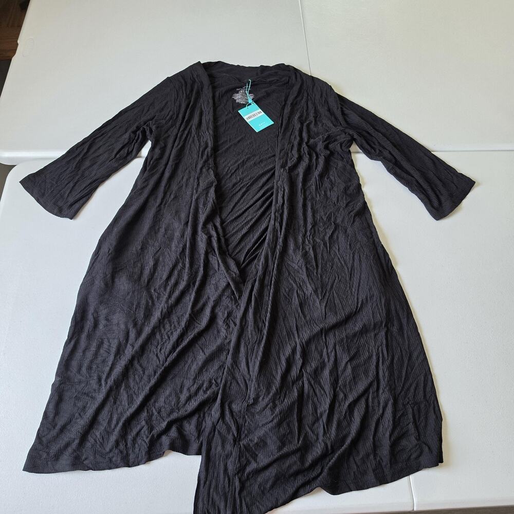 Posh Peanut Robe NO TIE Womens 2XL Black Bamboo Viscose Knit Open Front